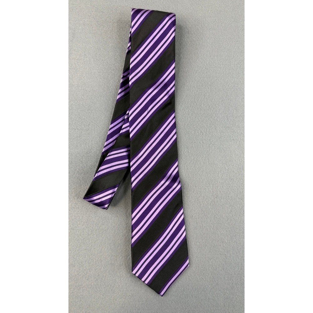 Donald J. Trump Tie Mens One Size Purple Black Striped Silk Signature Collection
